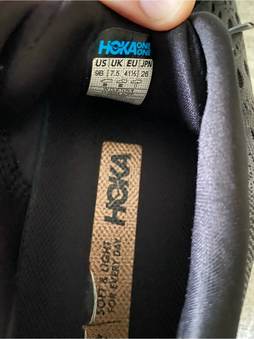 Hoka Clifton 8 Black and Grey Sneakers with Copper Accent Size 9B - Picture 7 of 8